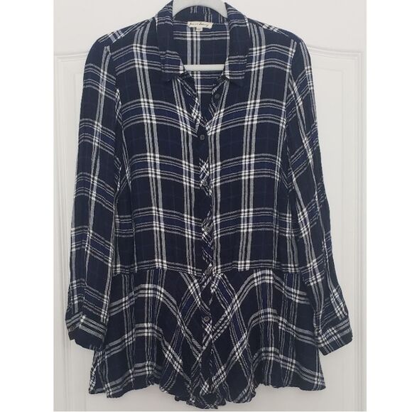 Jane and Delancey‎ Plaid Flannel Button-down Tunic Sz 1X Boho Cottagecore Casual - Picture 1 of 5